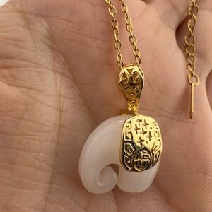 Anthropologie Gold and White Elephant Pendant Necklace